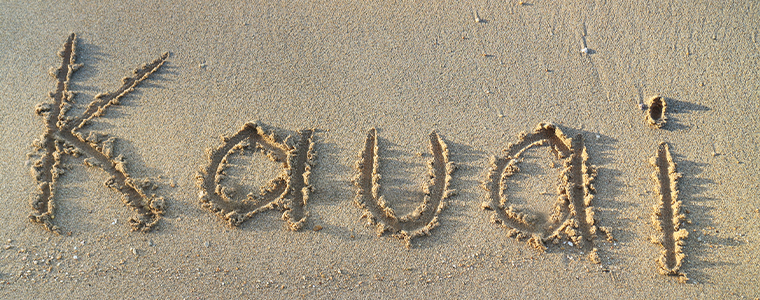 Kauai written in the sand