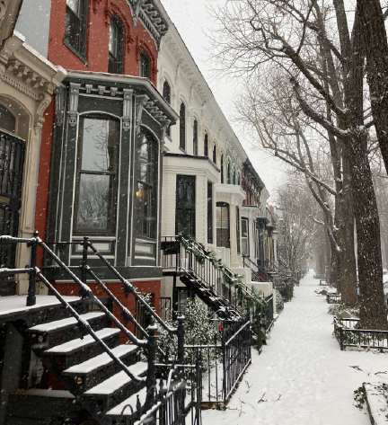 Washington DC neighborhood Winter snowfall in a Washington, DC neighborhood along a quiet street or traditional row houses